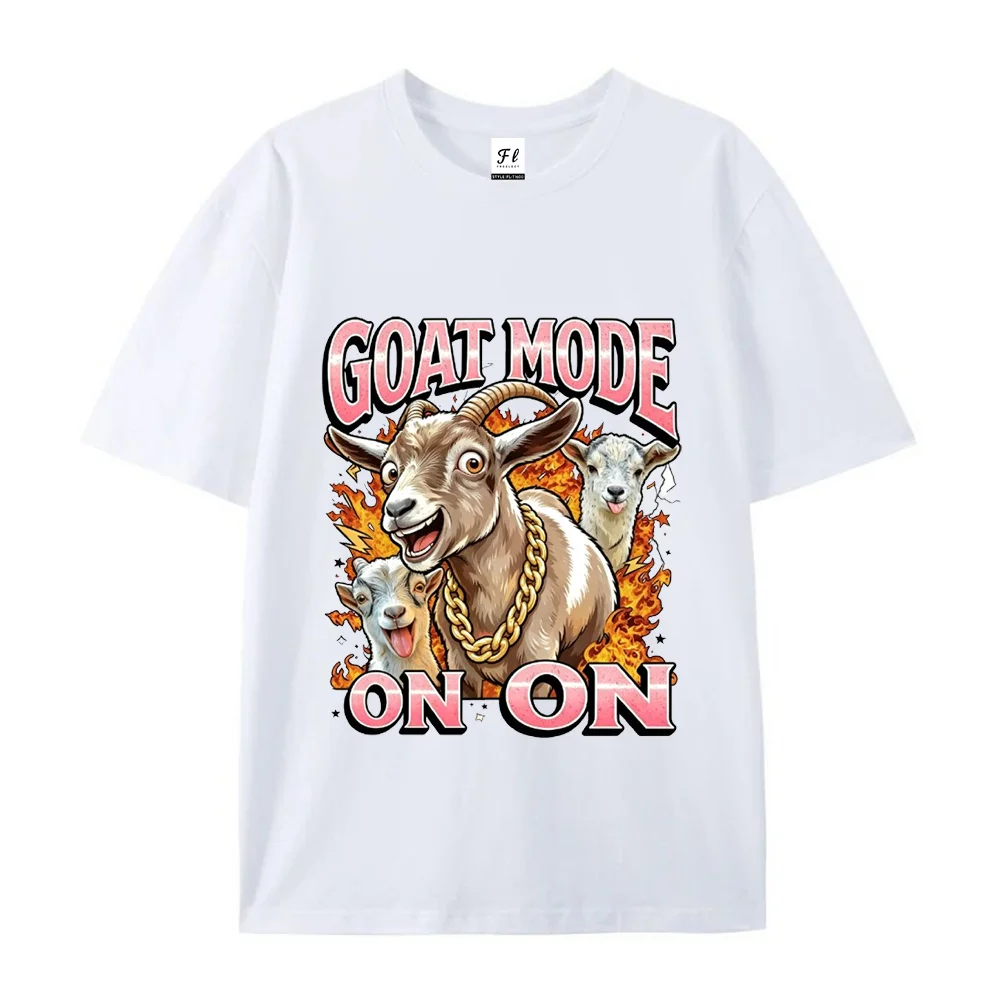 Funny Goat Mode On Graphic T Shirt Retro Farm Animal Gold Chain Fire Design Casual Short Sleeve Tee Men Women Humor Farm Lover