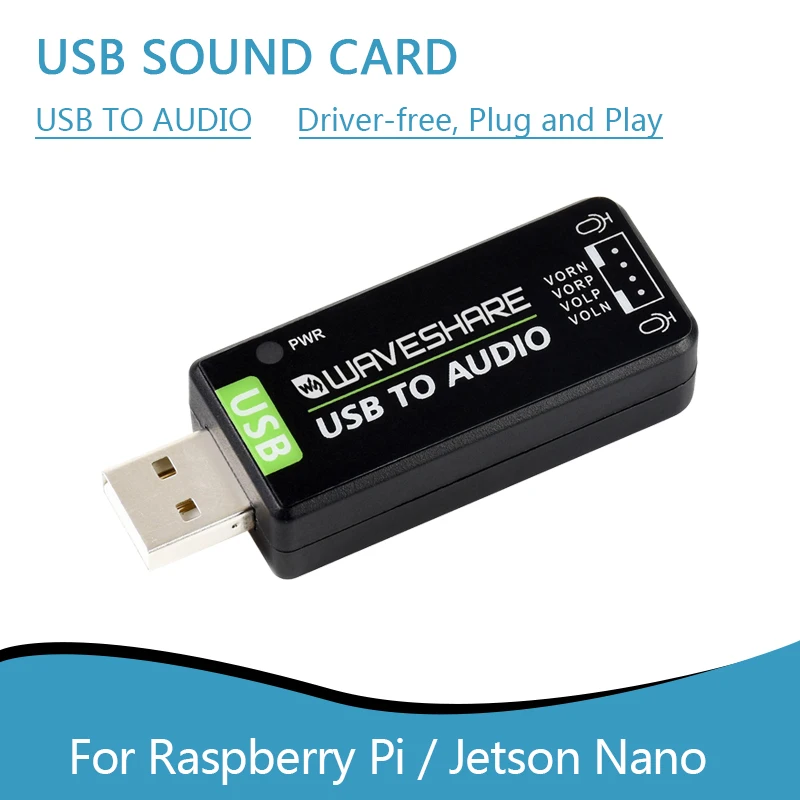 USB Sound Card, Driver-Free, for Raspberry Pi / Jetson Nano