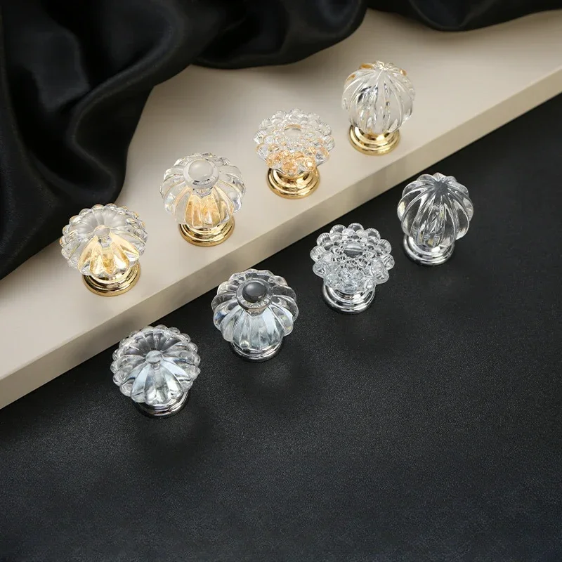 

Acrylic Kitchen Cabinet Door Handles Plastic Drawer Knobs Single Hole Wardrobe Door Round Diamond Crystal Handles for Furniture