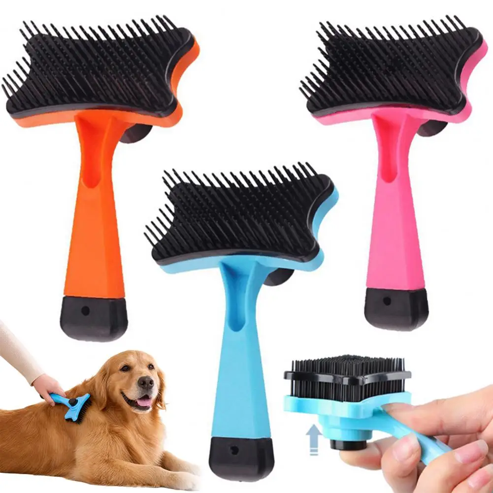 Cepillo autolimpiante para el cuidado de perros, cepillo desenredante para mascotas con mango antideslizante, peine para eliminar el pelo de mascotas de pelo largo y corto