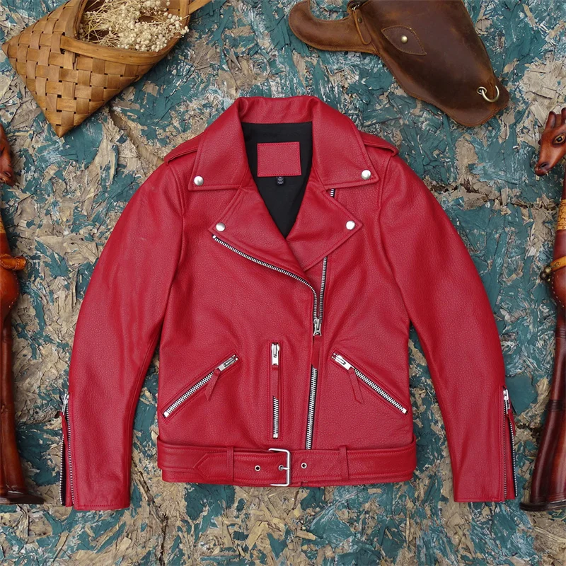 

Женский легкий джгут из мягкой овчины из натуральной кожи с диагональной молнией и поясом с узором слона, облегающий крой для поездок на работу