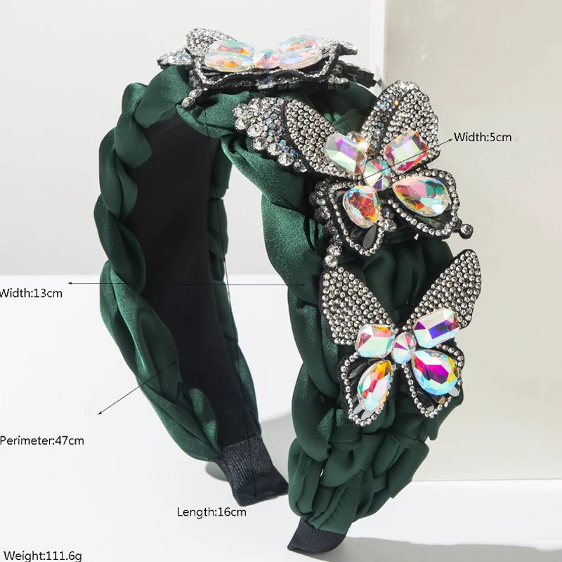 Handmade Vintage Weaving Diamond Butterfly Wide Edge Hair Hoop Headband Women Luxury Party Hair Accessories Hair Styling Tools