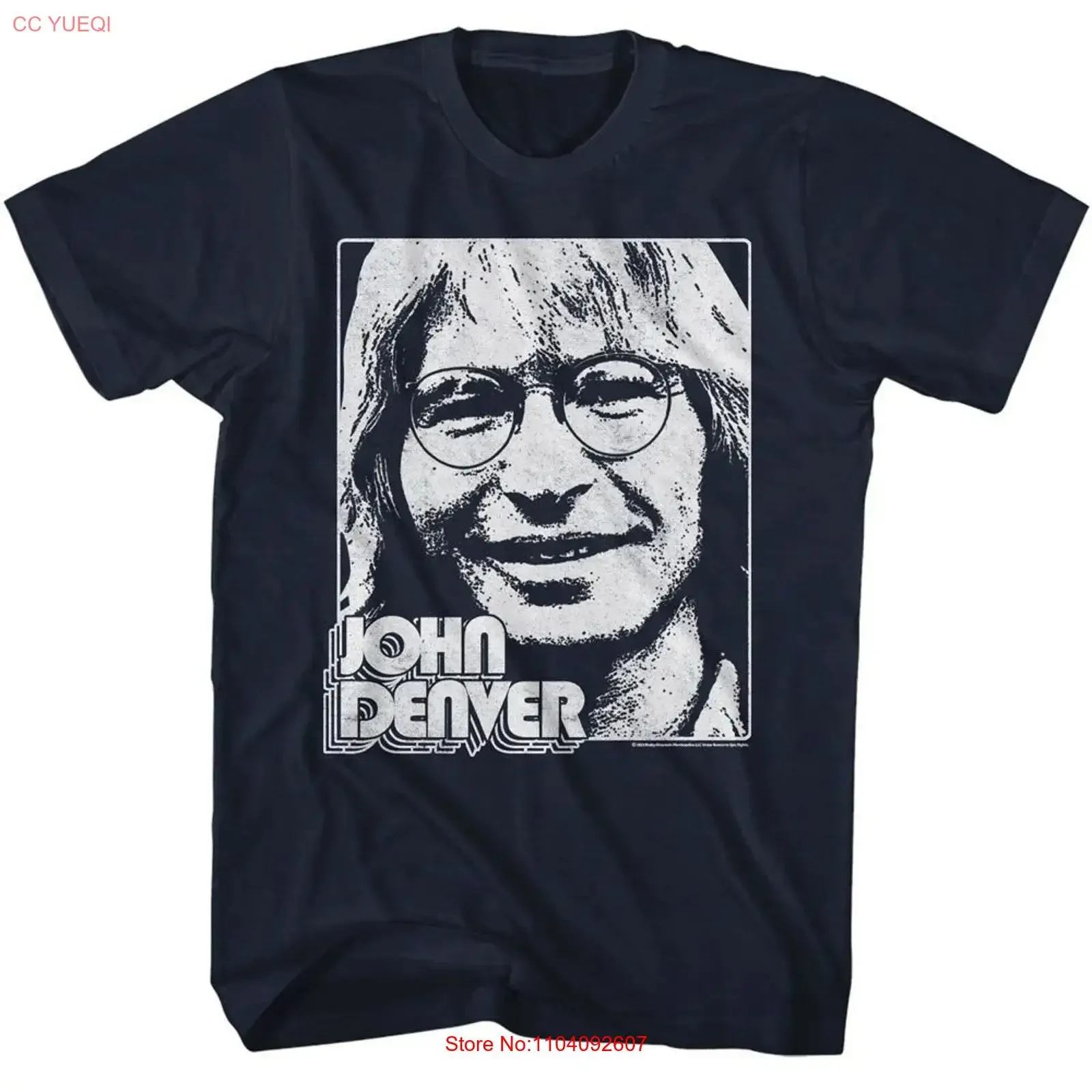 John Denver Simple Face Navy T Shirt vintage Washed streetwear Casual Comfortable Slightly Soft fashion Stylish Versatile
