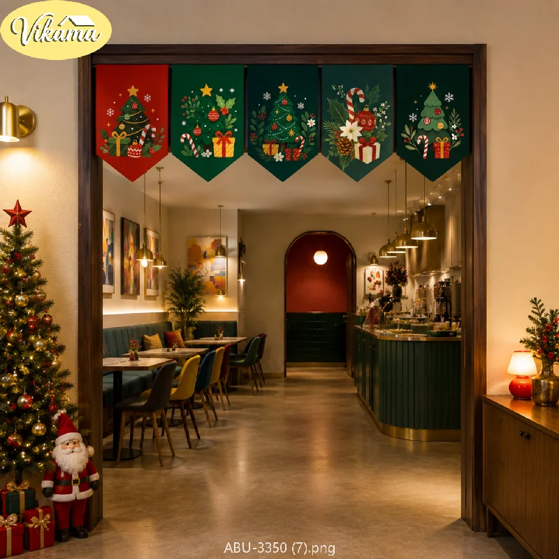 VIKAMA Traditional Christmas Triangle Banners, Christmas Tree Gift Box Fabric Triangle Banner Strings, Holiday Party Decorations
