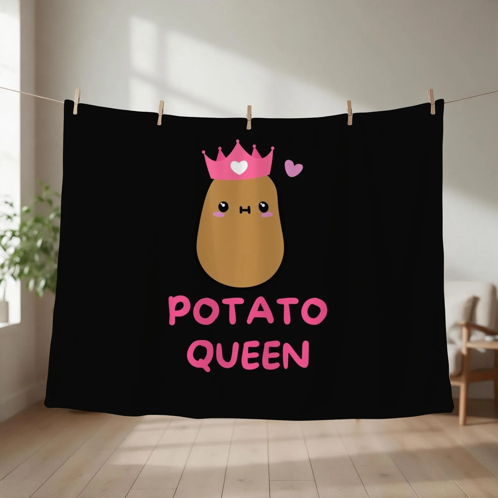 Potato Queen Funny Potato Gift Cute Throw Blanket couch cozy soft plush fuzzy picnic outdoor blanket
