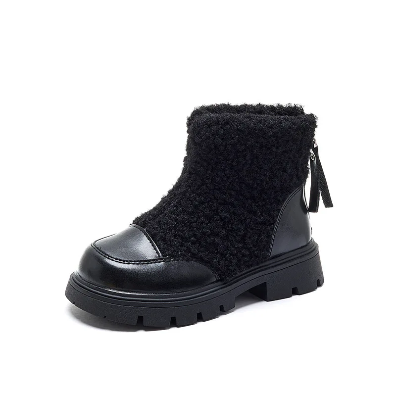 Botas de algodão confortáveis infantis, sapato de lã feminino, antiderrapante, quente, casual, elegante, inverno, 2024