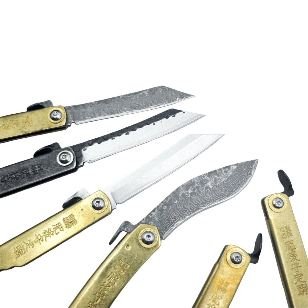 سكين جيب صغير قابل للطي، مقابض نحاسية بشفرة تانتو سكاكين فواكه للتخييم، أدوات البقاء على قيد الحياة، سكاكين الصيد، سكين حمل يومي #4
