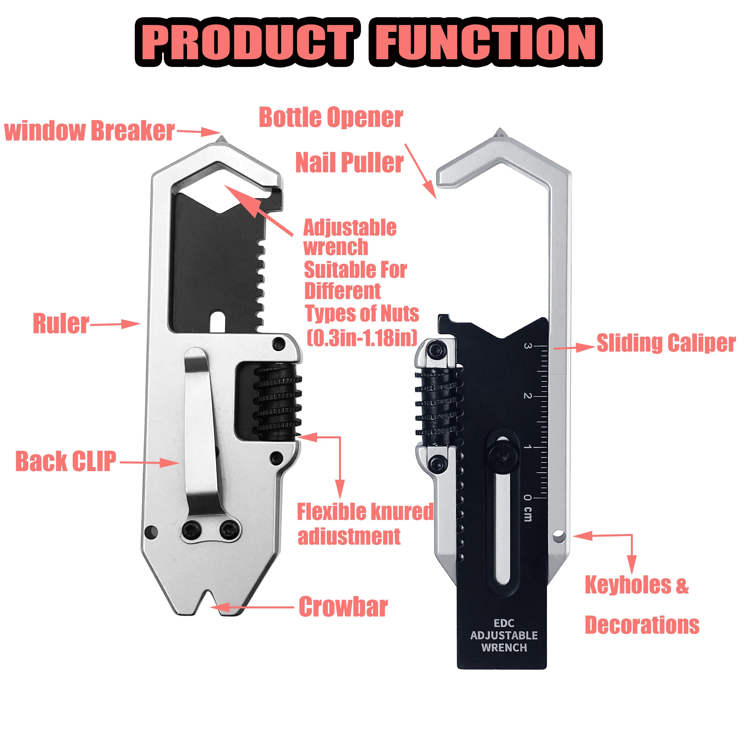 Multifunktionaler Mini-Brecheisen 9-in-1 Multitool Verstellbarer Schraubenschlüssel EDC Messlineal Hebelwerkzeug Taschen-Outdoor-Camping-Werkzeug – Detail 2