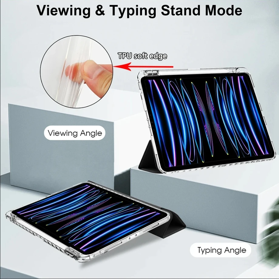 Clear Crystal Tablet Case With Pen Slot For iPad Pro 11 2018/2020/2021/2022 1st/2nd/3rd/4th PU Leather Flip Magnetic Stand Cases image 3