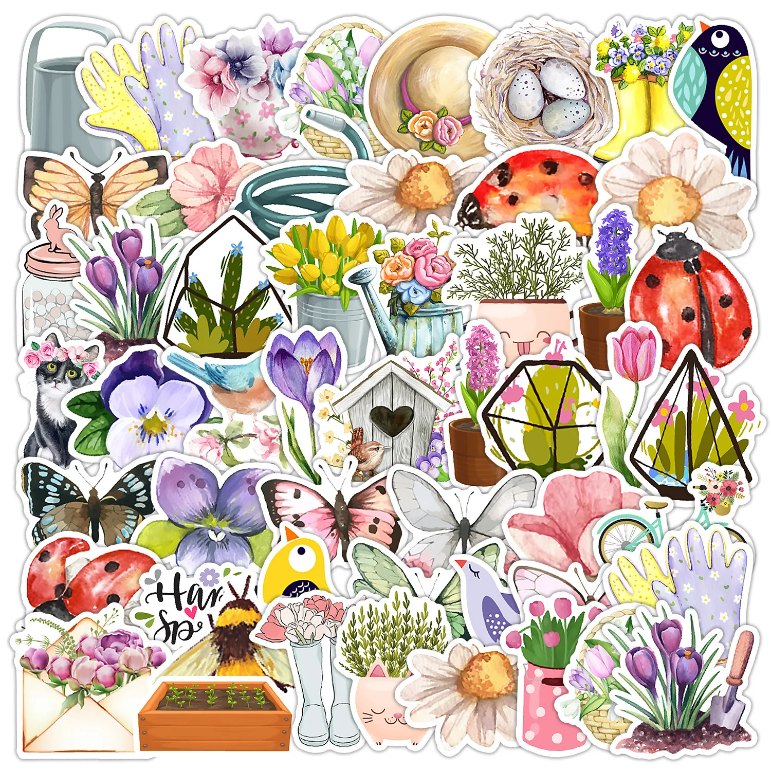 

50PCS Spring Atmosphere Graffiti Stickers Cartoon Kids Toys DIY Play View Animal Flowers Decals Laptop Phone Guitar Car Bike