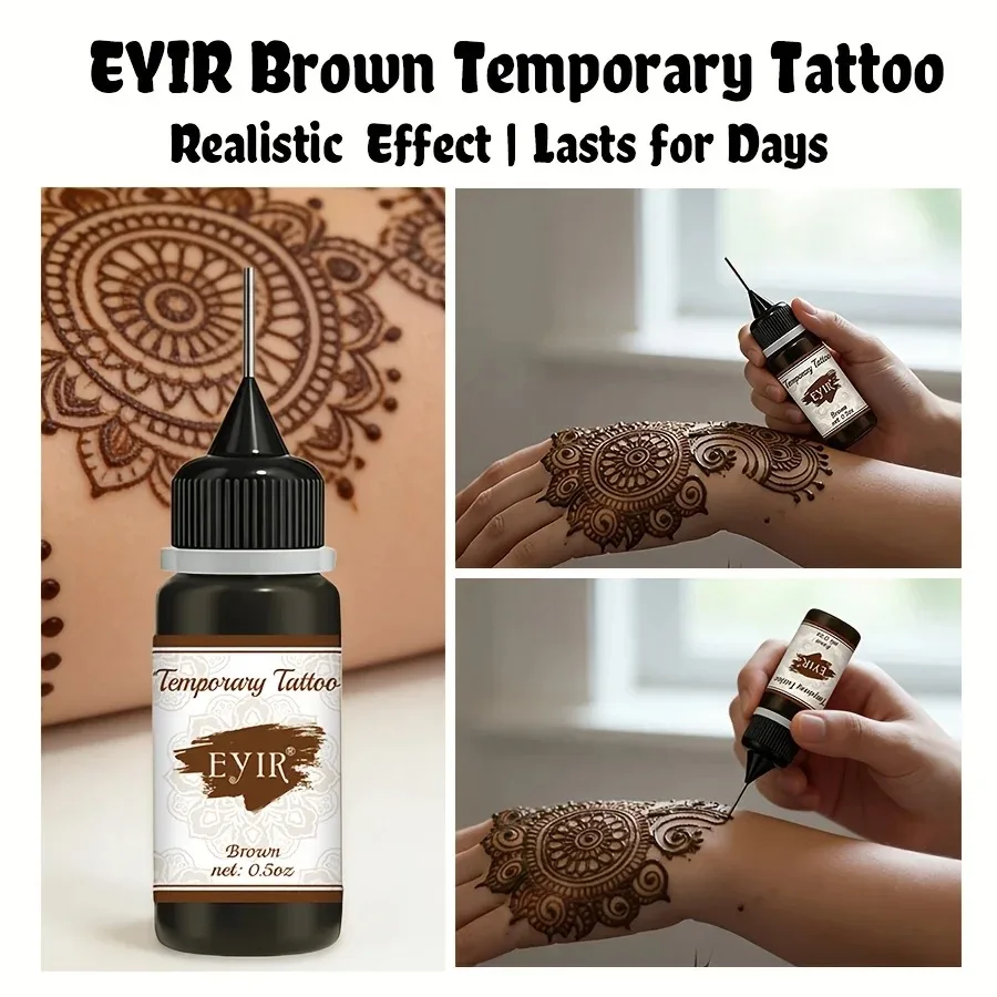 EYIR Brown Temporary Tattoo Paste Kit with Reusable Stencils Waterproof Mehndi Ink for Hand Body Art DIY Tattoo Design