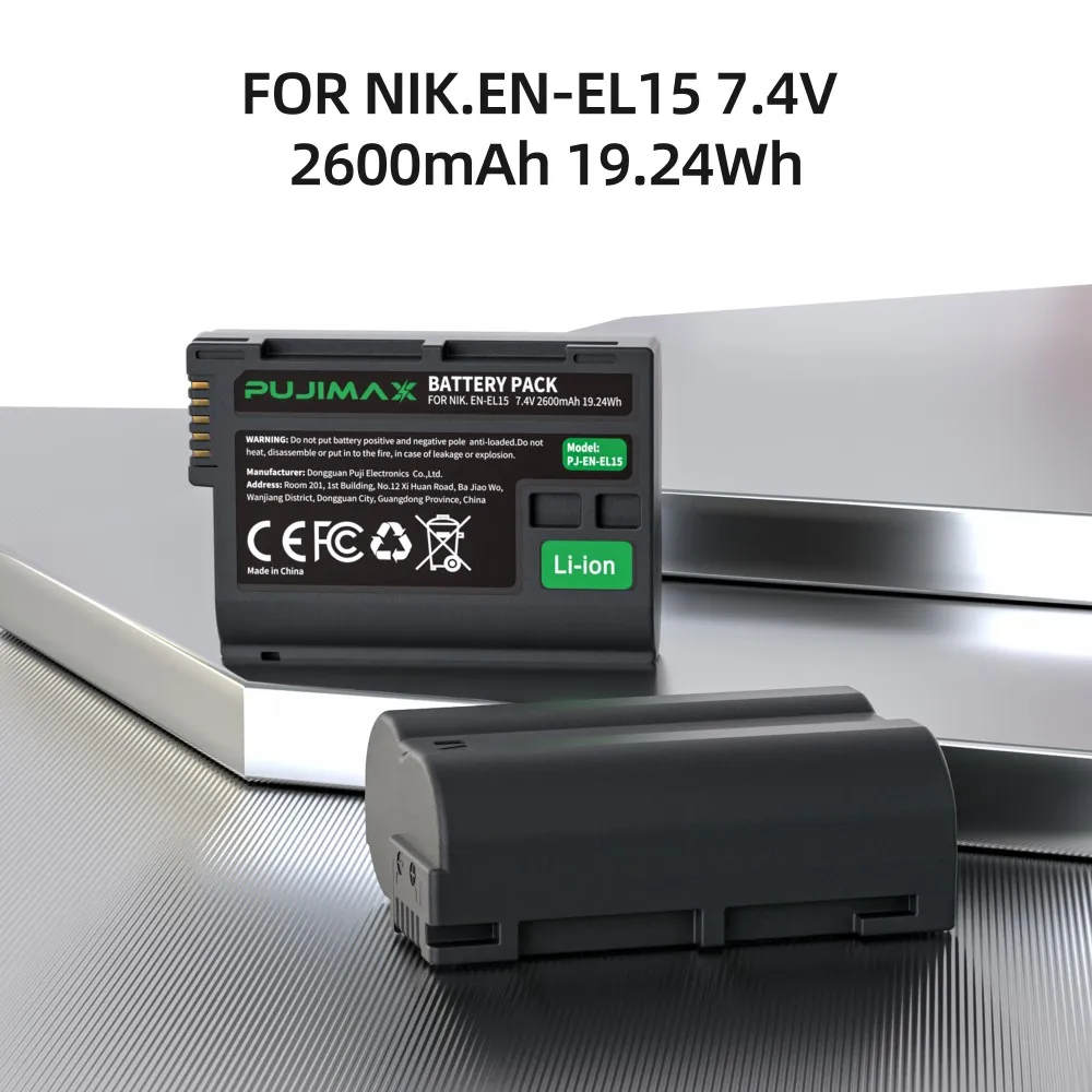 

PUJIMAX 2600mAh EN-EL15 Rechargeable Digital Camera Battery + Charger for Nikon D500 D610 D750 D800 D810 D850 D7000 D7100 D7500