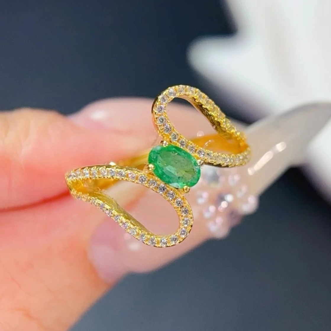 Natural Emerald Ring with Certificate 4mm*6mm Genuine Emerald Jewelry 925 Silver Designer Gemstone Ring Gift for Woman