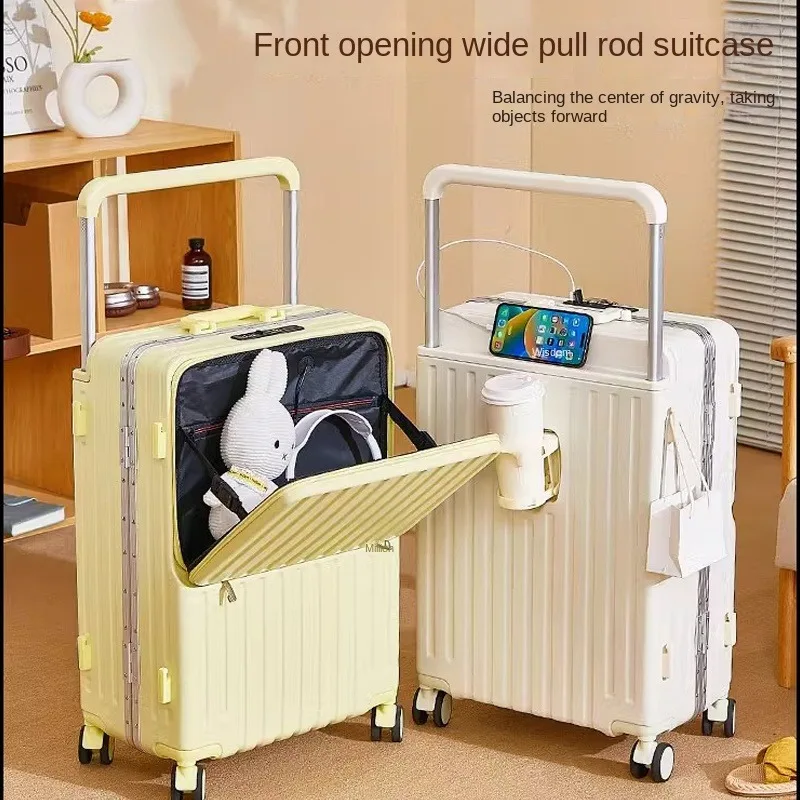 

Wide Trolley luggage 20 inch Front Opening Lightweight Travel Boarding Box 22-28 inch New Password Carry on Suitcase