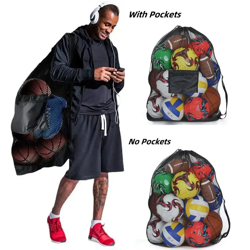 Large Capacity Mesh Ball Bag Soccer Basketball Drawstring Storage Bag Packback Pocuch Sports Training Bags With Shoulder Straps