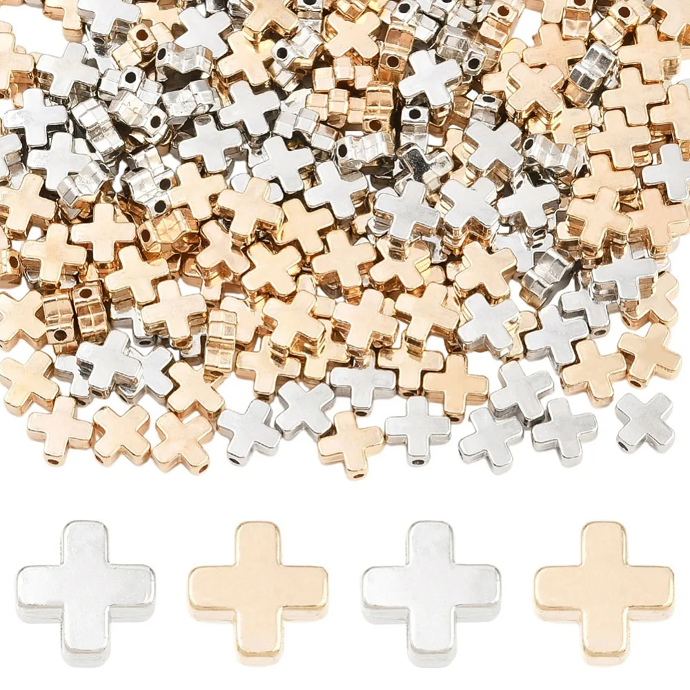 600Pcs 2 Colors CCB Plastic Beads Platinum Light Gold 8x8x3.5mm Hole: 1.4mm 300pcs/color