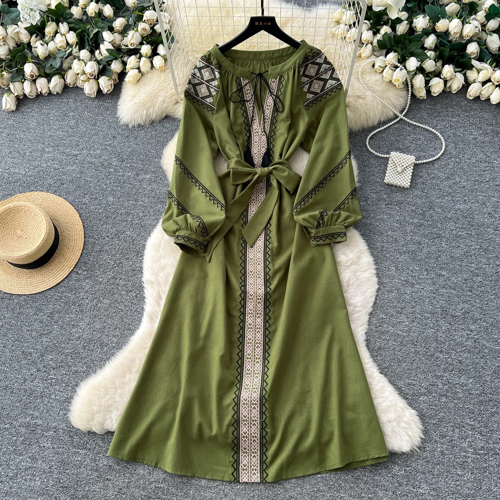 

Chic vintage long sleeve lantern sleeve print dress Elegant Fairy korean fashion autumn women clothing