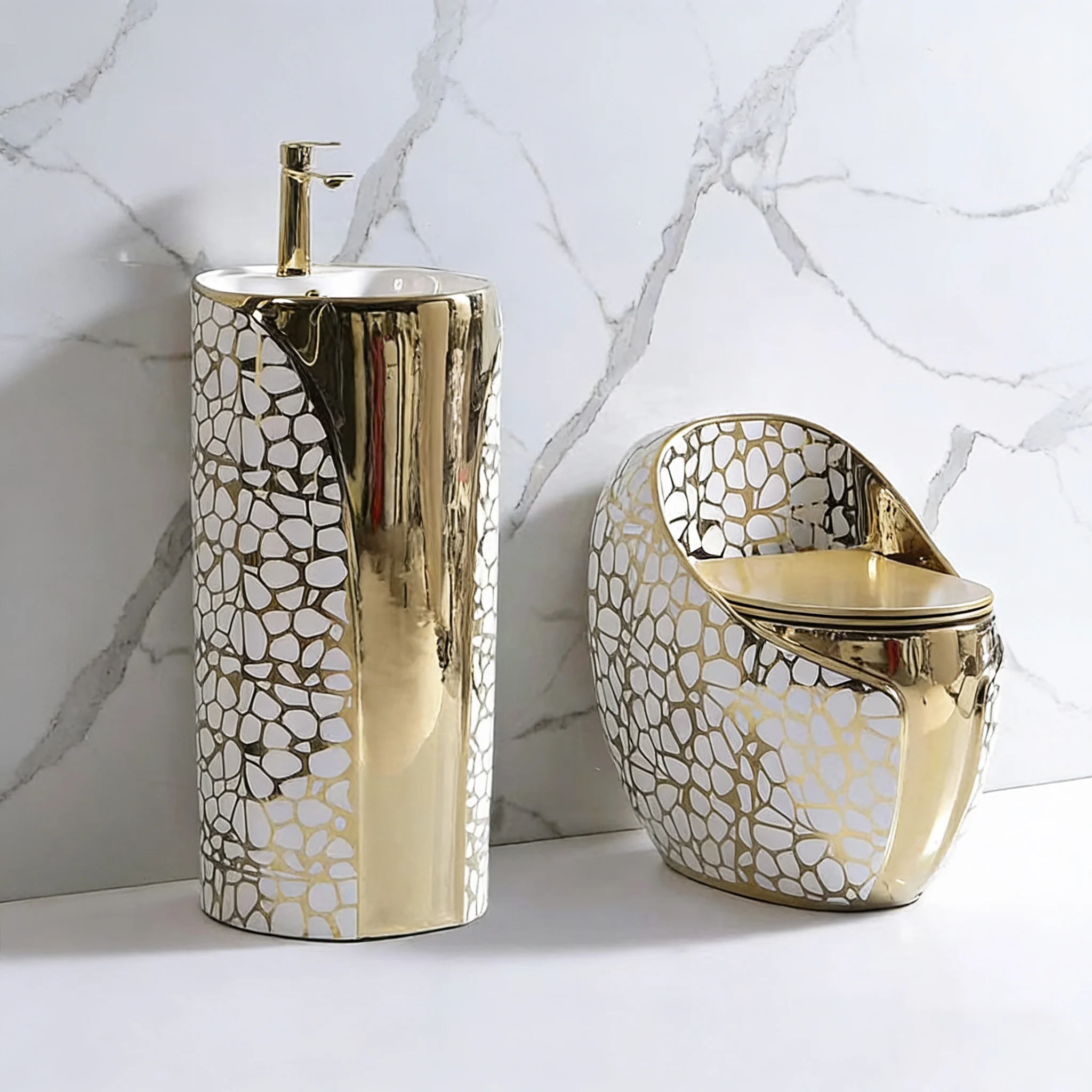 2026 Luxury Bathroom Commode Golden standing Basin and Toilet Gold Color Toilet Bowl Bathroom Wc Toilet Setpromote sales