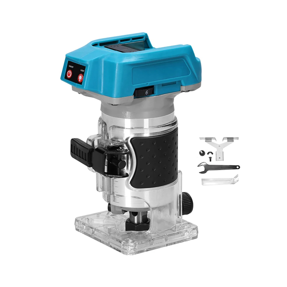 Podofo draadloze compacte router borstelloze router houtsnijder router 6,35 mm trimdiameter palmrouter geschikt voor Makita-batterij