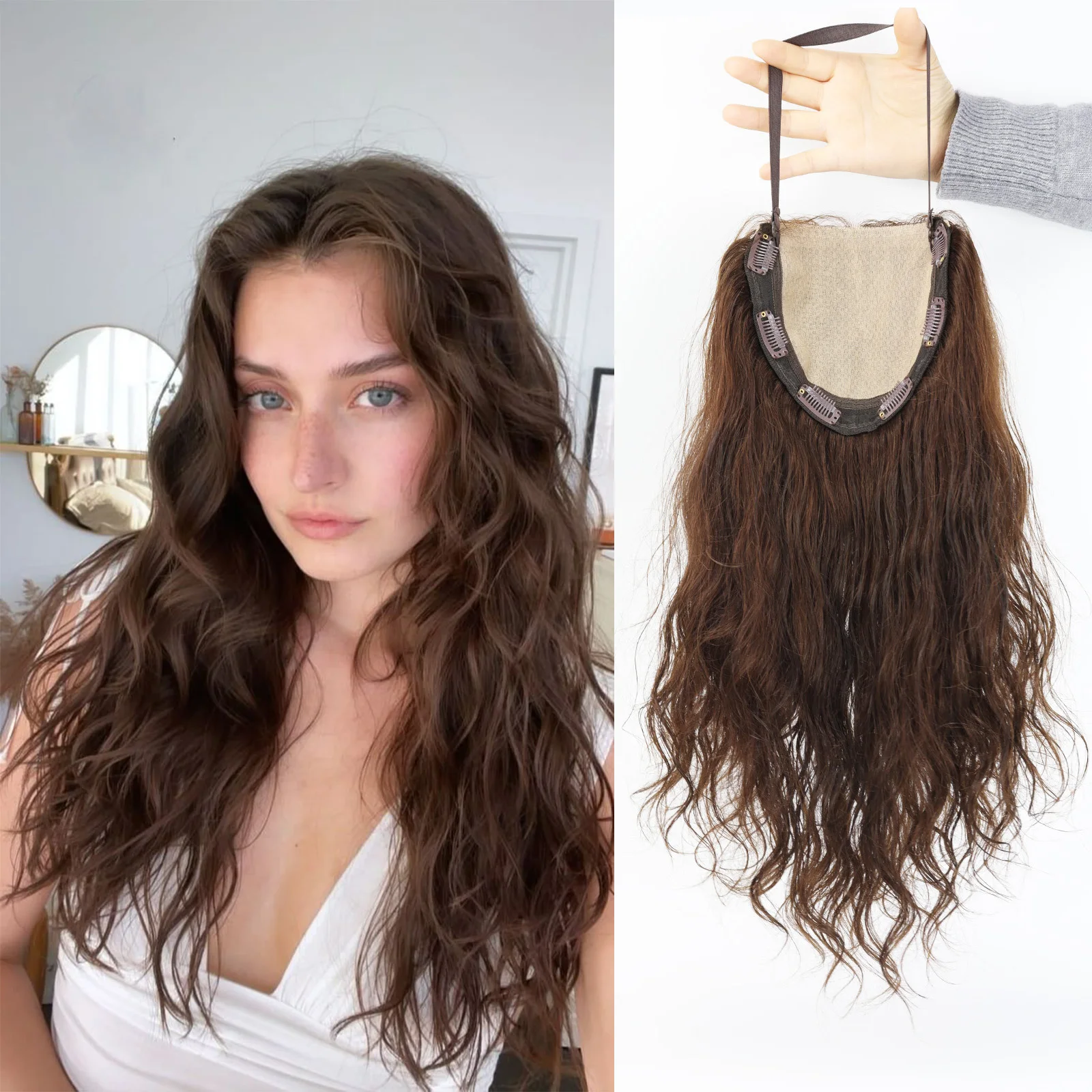 

Волнистые накладки для волос из натуральных волос Реми на шелковой основе, 3 размера, с кружевной передней частью, на клипсах, с реалистичной имитацией кожи головы, коричневого цвета, для женщин