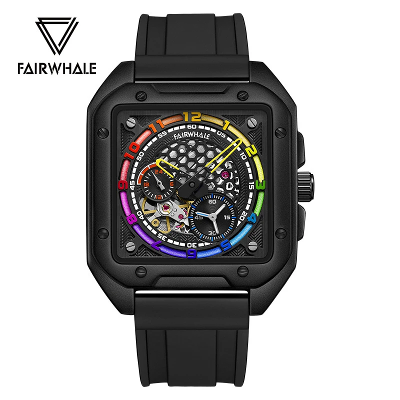 

Mark Fairwhale Men's Mechanical Watch Silicone Strap Waterproof Luminous Skeleton Design Automatic Tourbillon Watches for Men