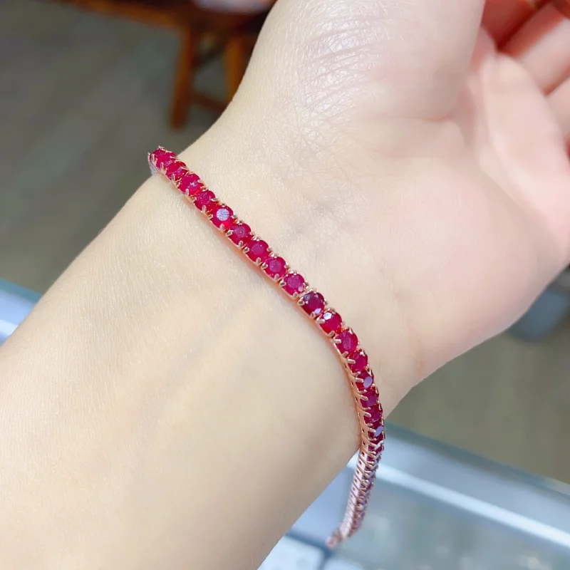 Total 41pcs 3mm*3mm 100% Natural Runy Tennise Bracelet for Wedding 18K White Gold Plating 925 Silver Natural Ruby Jewelry