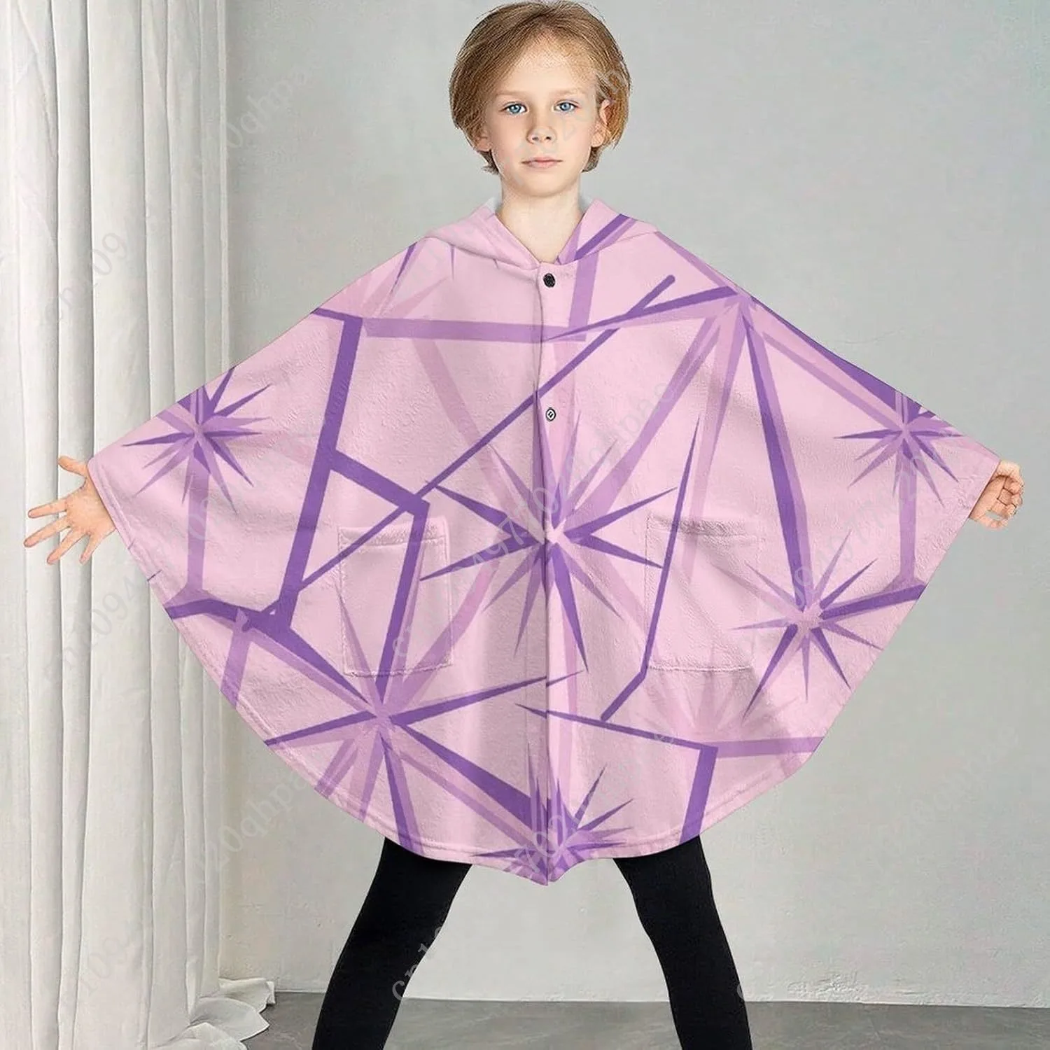 سترة بطانية مريحة من الفلانيل، هوديي كبير الحجم بأشكال هندسية تجريدية مع جيوب للأطفال والمراهقين #2