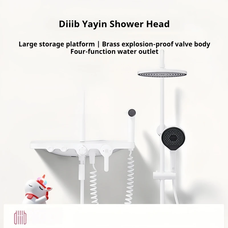 

Diiib Shower Faucet Set with Storage Rack Bathroom System White Large Panel Rain Shower Head/Handheld Combination Bathroom