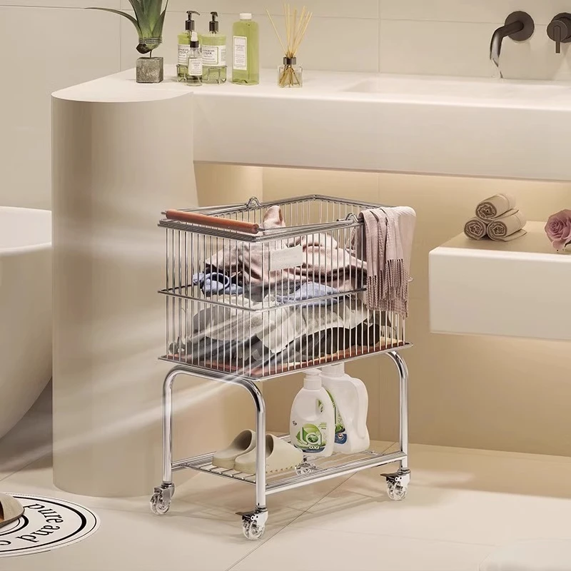 سلة غسيل كلاسيكية بطبقة مزدوجة مع عجلات لتخزين الملابس للاستخدام المنزلي رف تخزين أثاث Meuble Rangement #2