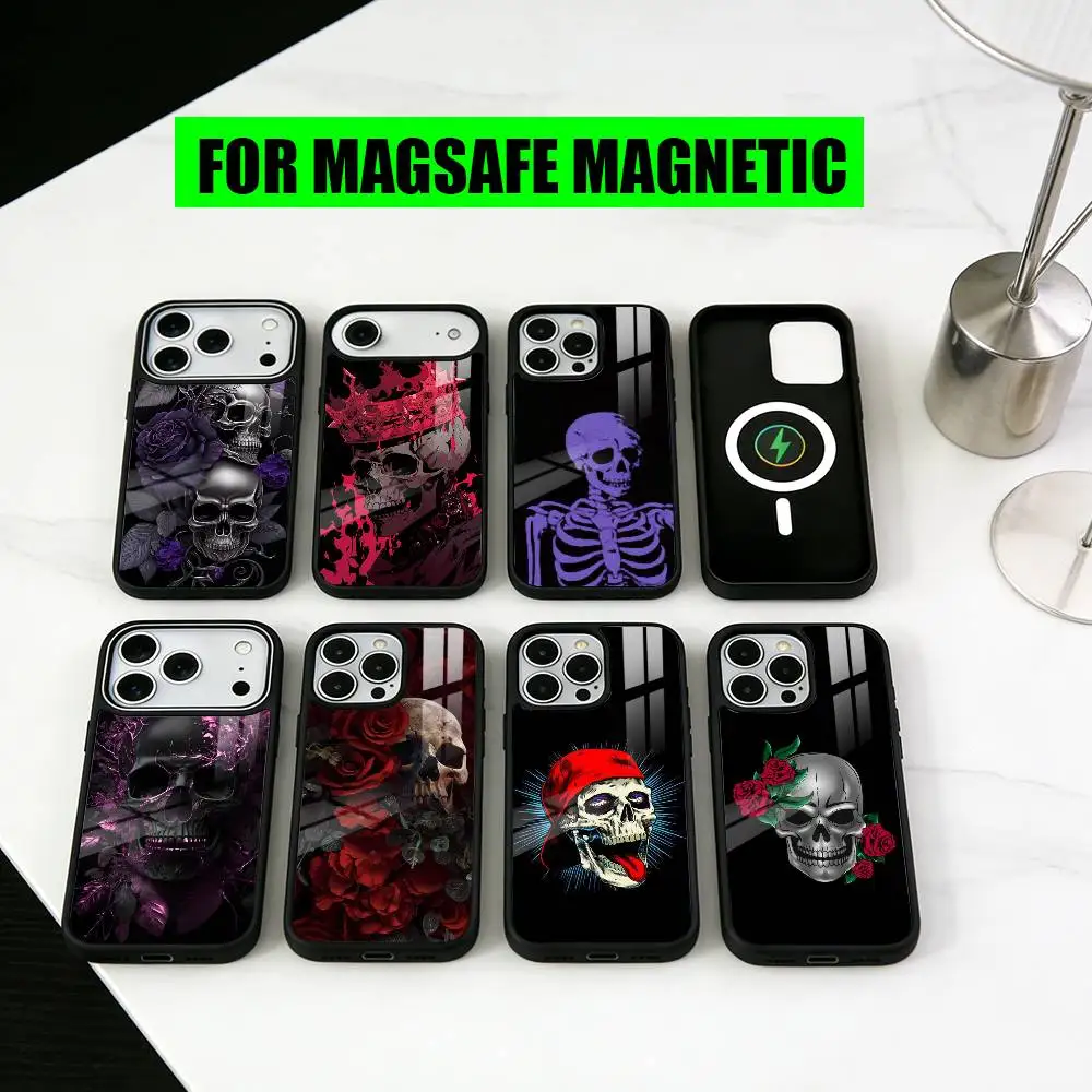 

Purple red Silver S-Skull Phone Case For iPhone17,16,15,14,13,12,11 Plus,Pro Magnetic with Magsafe Wireless Charging