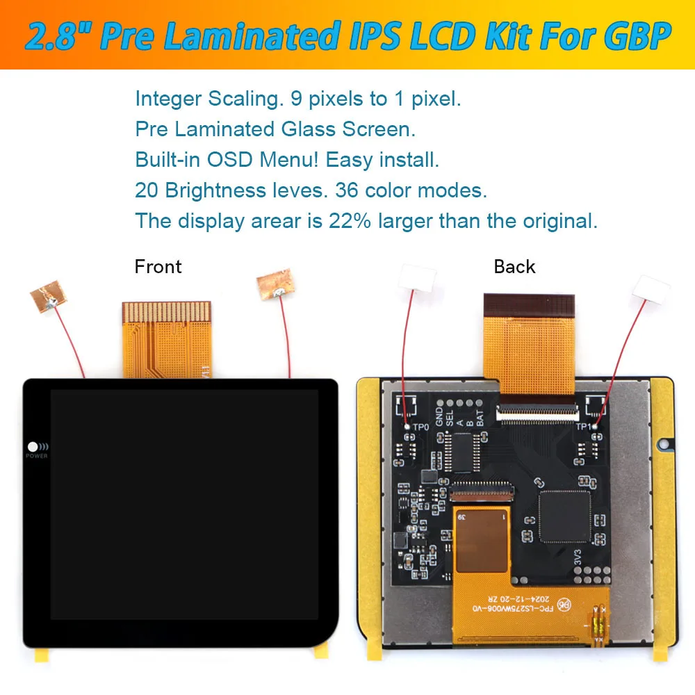 

Colorful For GBP 2.8" Laminated IPS LCD screen 480x432 Backlight KIT For Gameboy Pocket GBP console screen display OSD menu