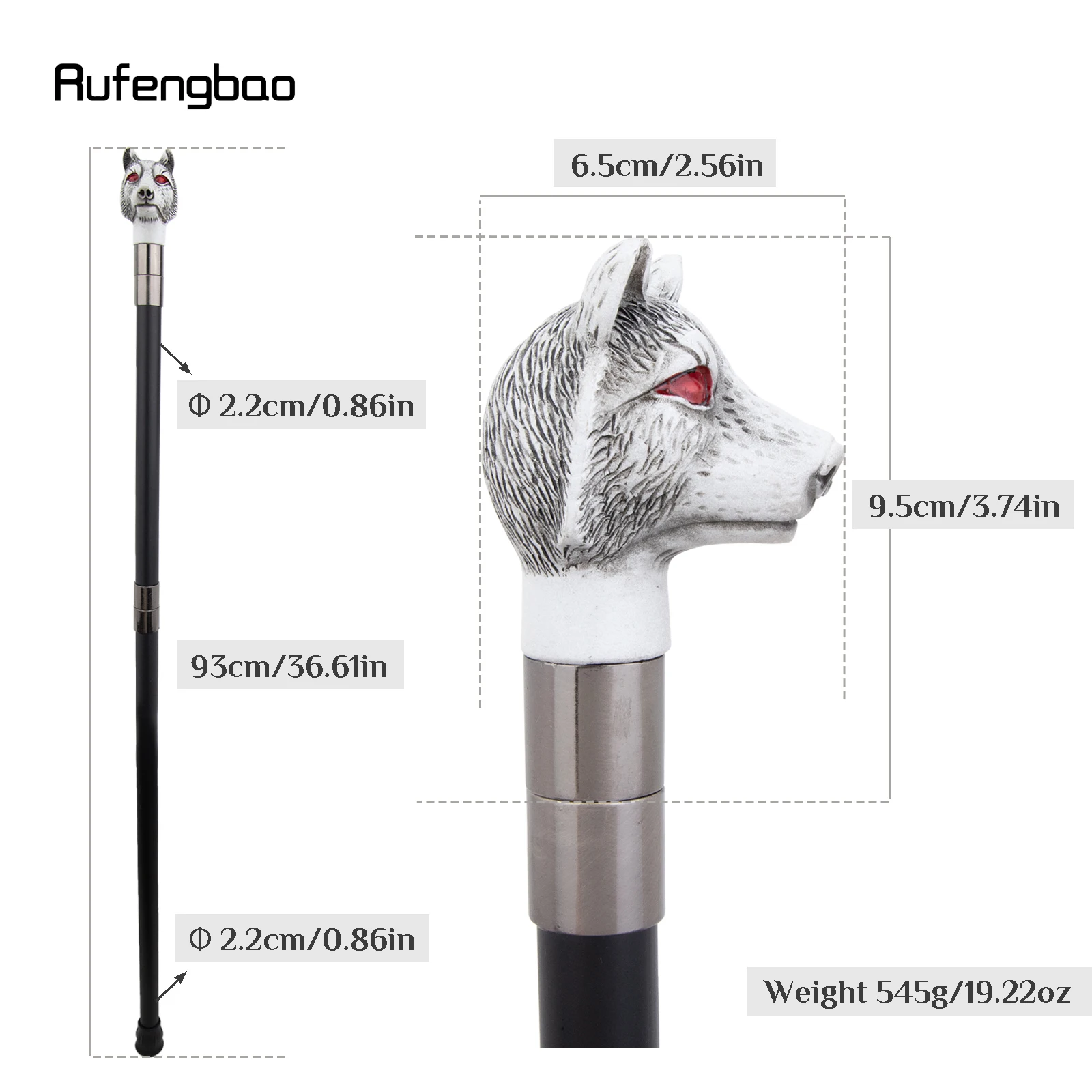 عصا قصب المشي برأس الذئب من الراتنج الفضي ذات العيون الحمراء للحفلات التنكرية، Steampunk وعصا الاستخدام اليومي مع صندوق فاخر 93 سم #2