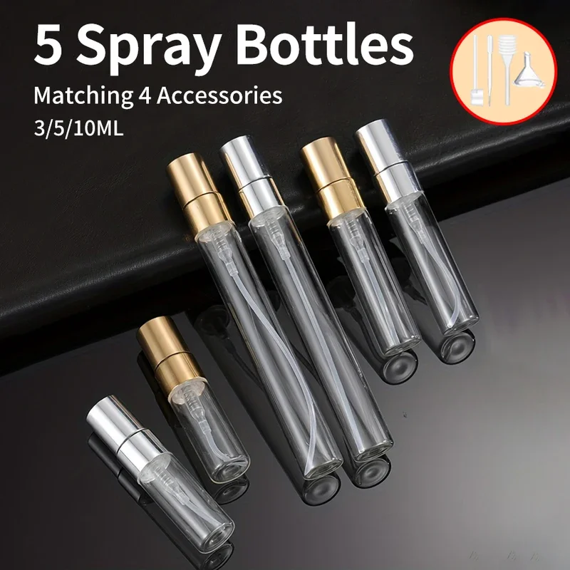 Mini Spray Bottle with 5 Spray Bottles, 1 Funnel, 1 Straw, 1 Dispenser, 1 Spring Straw, 4 Accessories