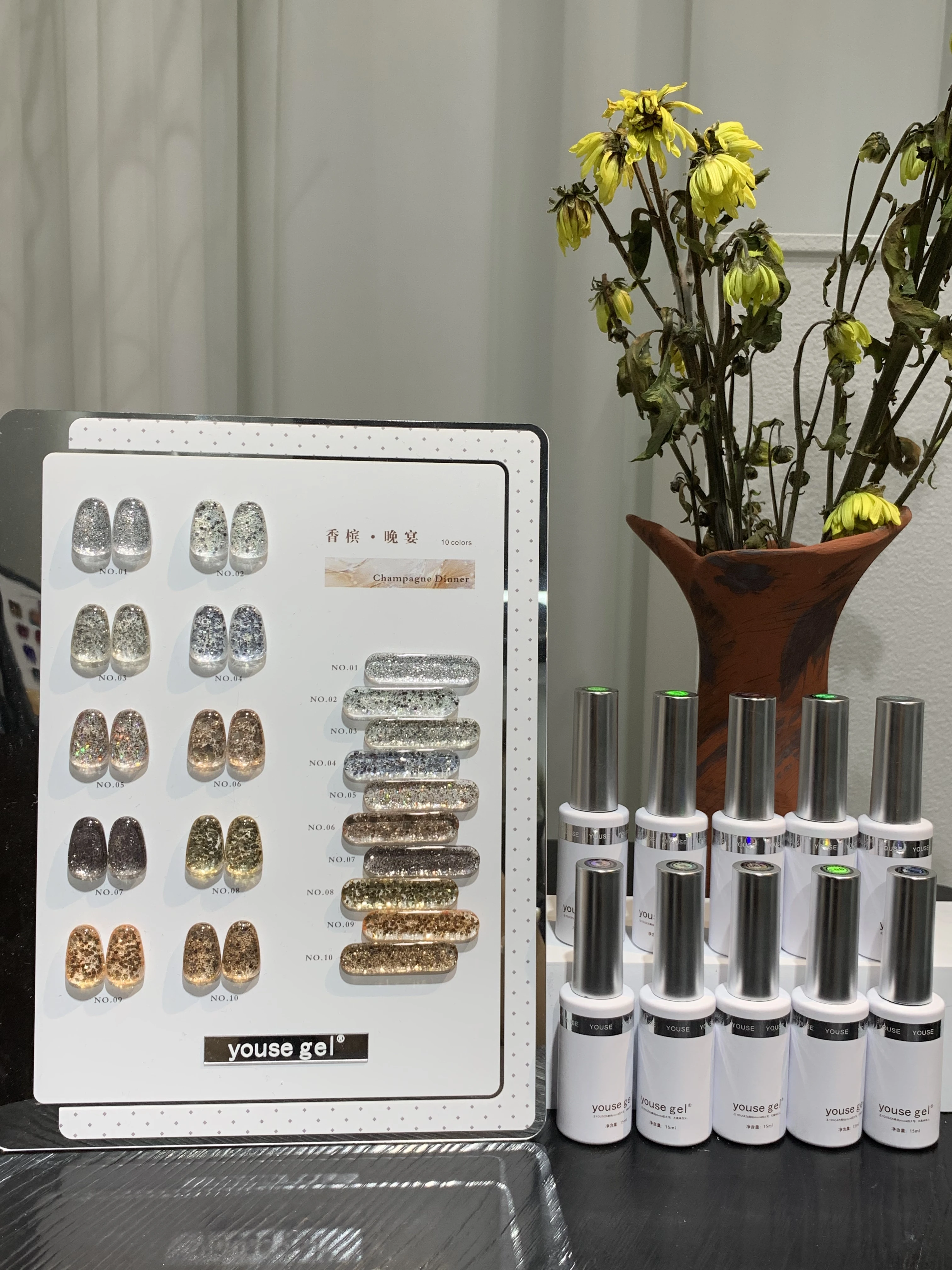 

Набор из 10 цветных ретро-лаков для ногтей с золотым и серебряным блеском, с цветовой палитрой, УФ-гелем и гелем для нейл-арта, Suita