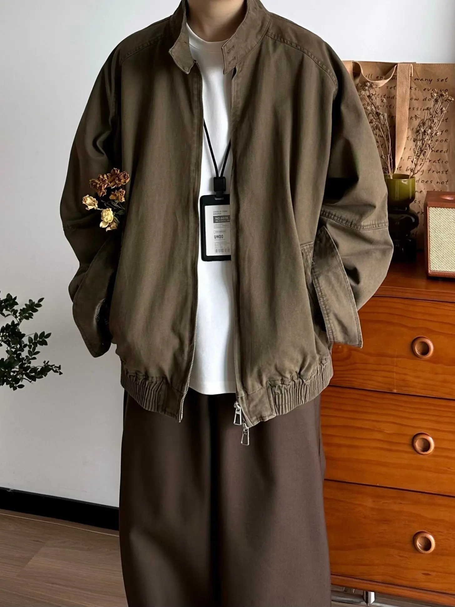 

Ретро-куртка в японском стиле, свободного кроя, из хлопка, с воротником-стойкой, CleanFit, для мужчин и женщин, повседневная, рабочая, верхняя одежда