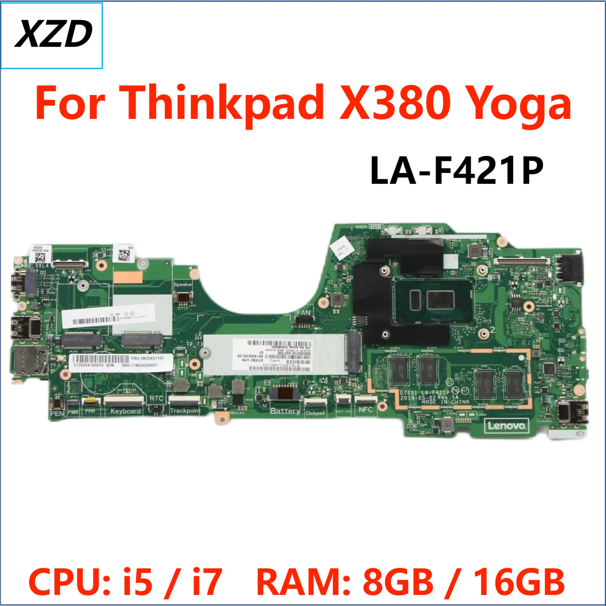 DTZS1 LA-F421P Mainboard For Lenovo Thinkpad YOGA X380 YOGA Laptop Motherboard.With I5 I7 CPU.100% test work