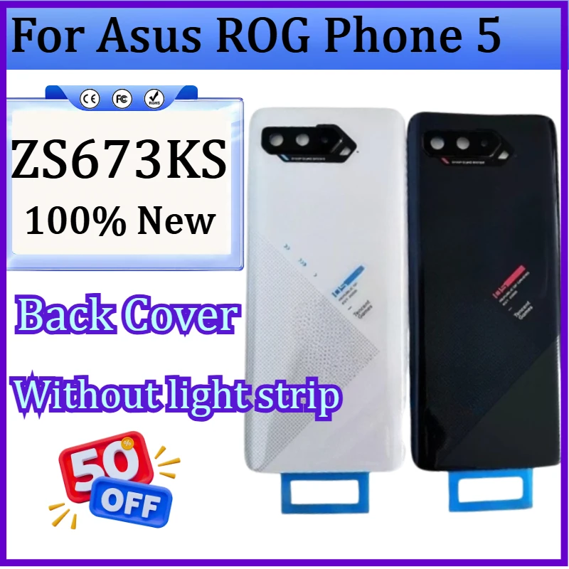 

For Rog Back Cover for Asus ROG Phone 5 ZS673KS Back Battery Cover Housing Camera Frame Glass Lens