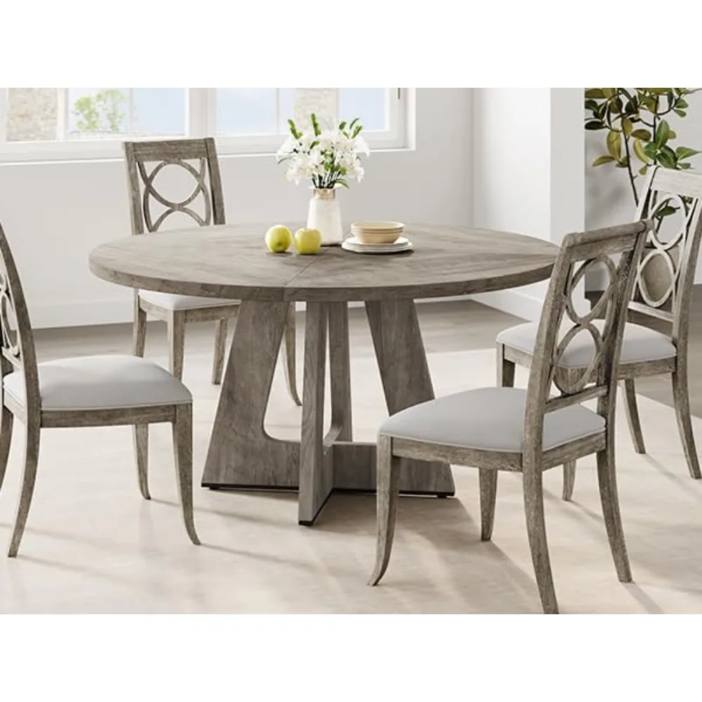 

47" Round Dining Table Set for 4 To 6, Farmhouse Kitchen Table with Wooden Top and Pedestal Base, Circle Dinner, Customized
