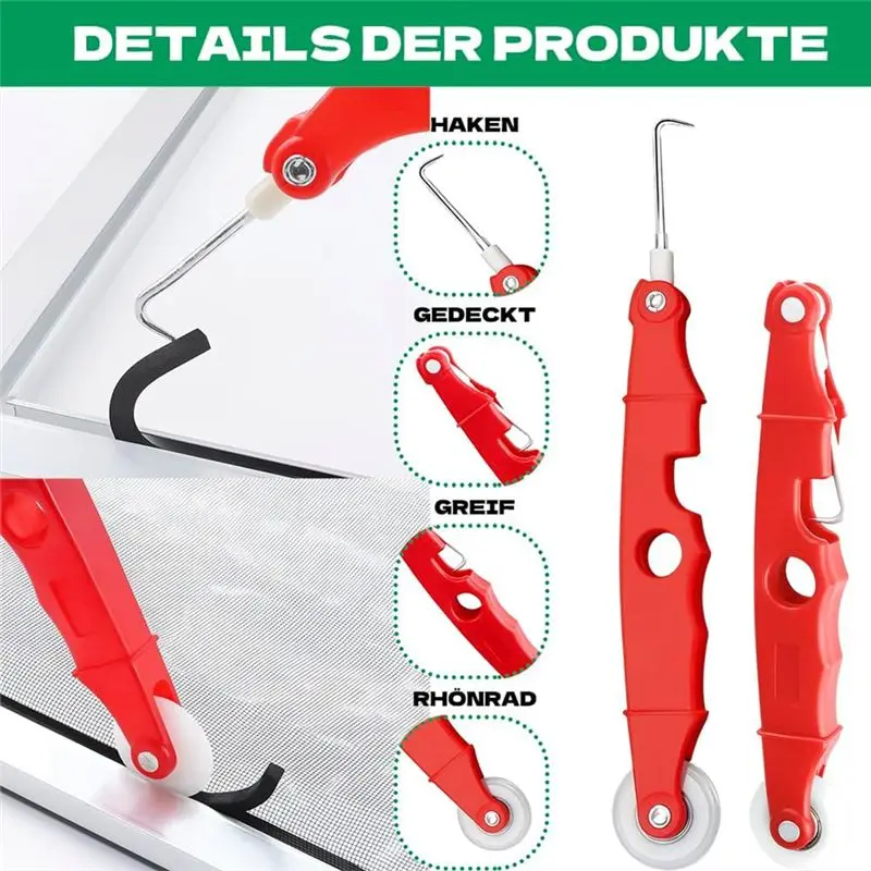 [A92P!】 Fly Screen Repair Set Tool Double Wheel Sealing Roller With Wooden Handle Rubber Piping Tape Removal Hook Clip 4 Pack