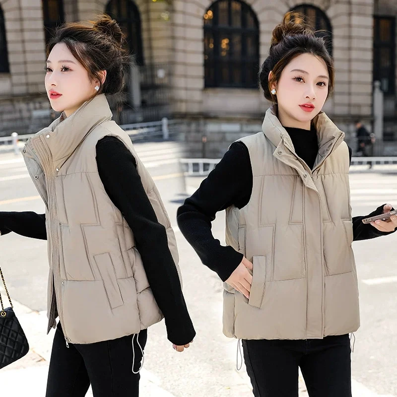 Herbst Winter Warme Daunen Baumwolle Westen Weibliche Dicke Stehkragen Weste Frauen Ärmellose Jacke Weste Mantel Oberbekleidung Frau Weste