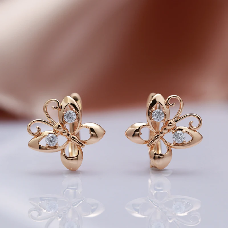 Kinel Hot Fashion Glossy Dangle Earrings 585 Rose Gold Wiht Natural Zircon Butterfly Earrings For Women Fine Daily Jewelry