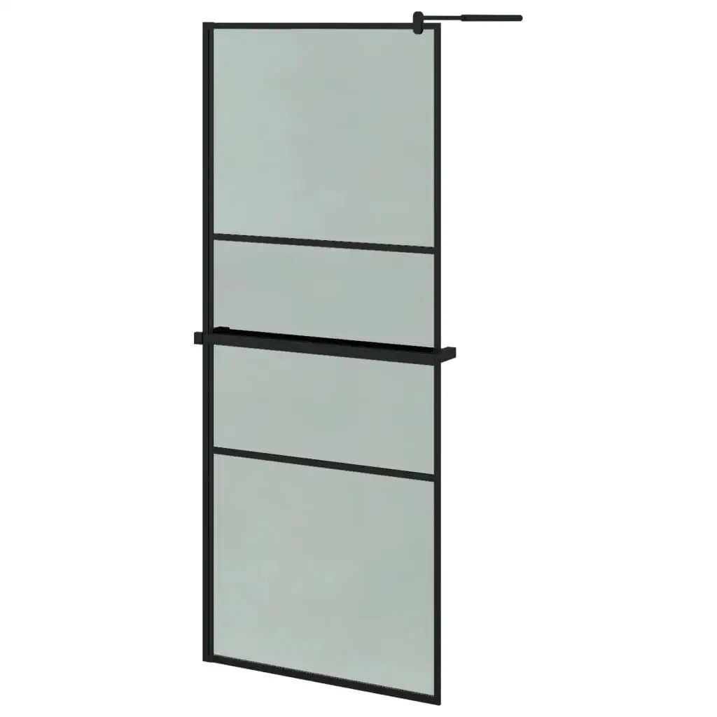 Dinding Pancuran Walk-in hitam 31.5x76.8 dengan rak-desain kaca ESG awet & aluminium