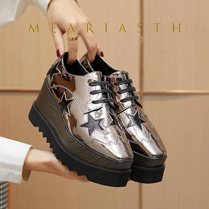 

2025 Women's Platform Wedge Heeled Shoes Casual Lace Up Outdoor Shoes Comfortable High Heel Sneakers Low Top Sneaker Thick Sole
