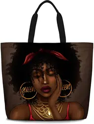 Bolso de mano para mujer afroamericana, bolsa de hombro de chica negra Afro, bolso mágico para compras, trabajo, comestibles, gimnasio