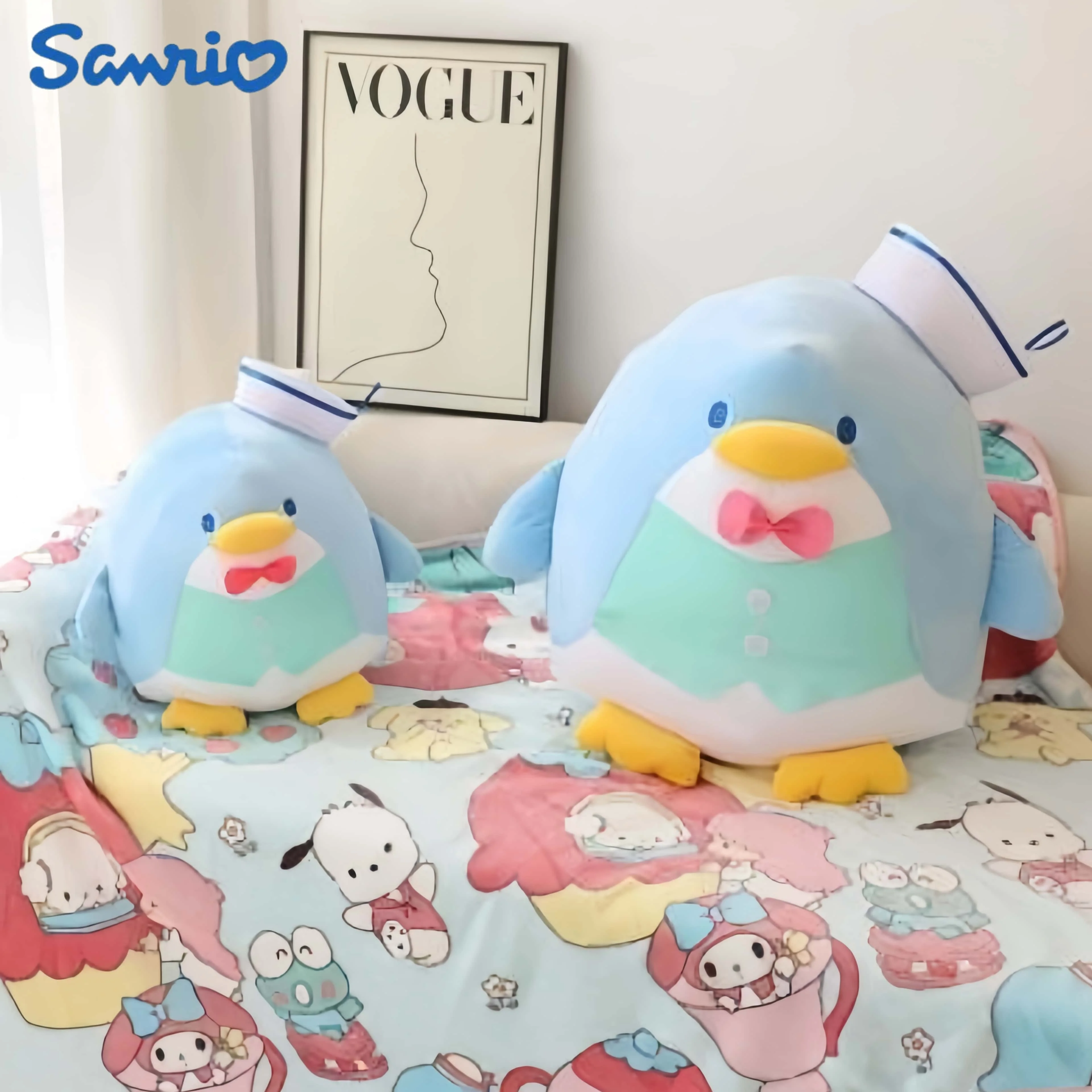 Sanrio Kawaii Tuxedo Sam Plush Toy Tuxedosam Penguin Stuffed Plushine Doll Tuxedo Sam Sofa Bed Pillow Blanket  Xmas Gift