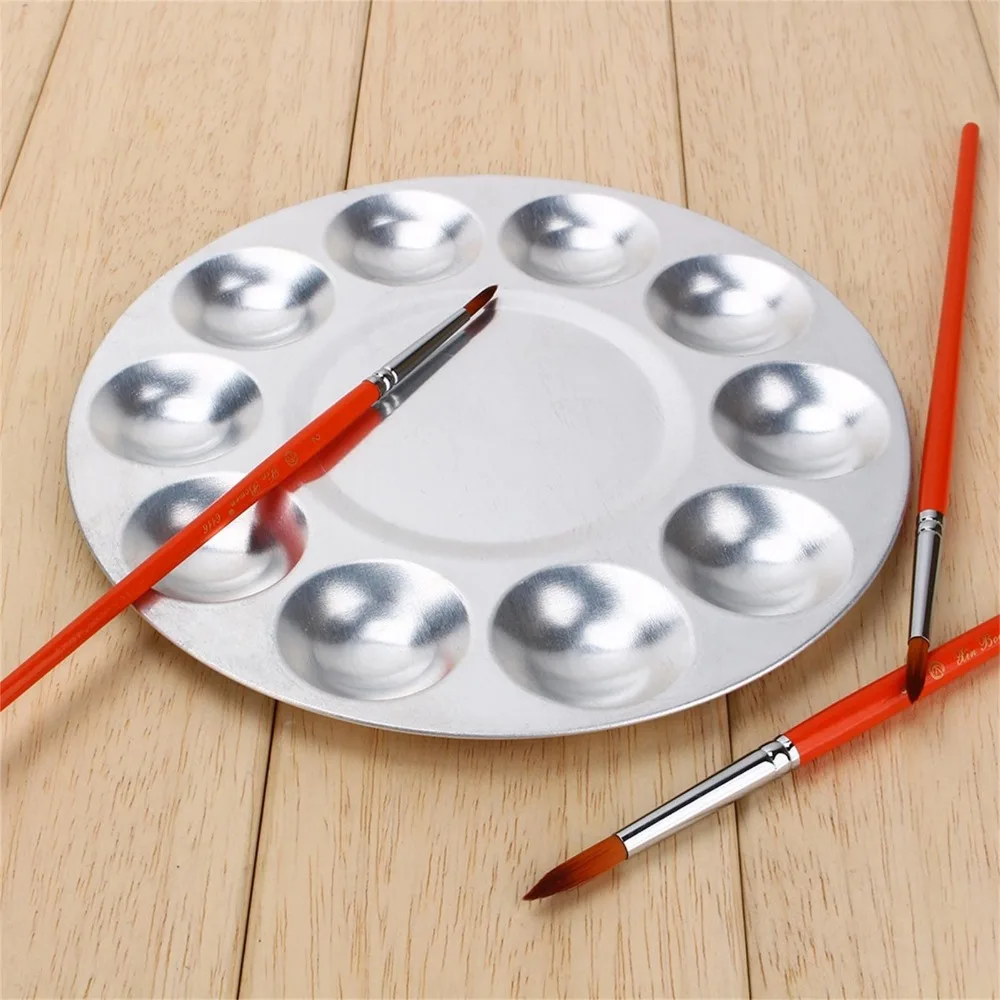 Aluminium Material Watercolor Paint Palette Round Shape Washable Oil Paint Palette 10 Compartments Metal Construction