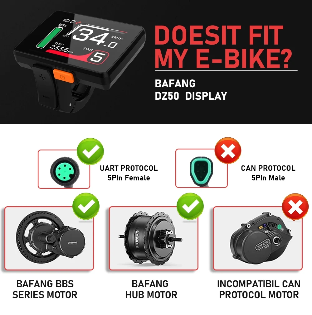 BAFANG DZ50 Display Ebike Intelligent LCD Screen Waterproof Electric Bike Compitable for BAFANG BBS02B BBS01B BBSHD Mid Motor