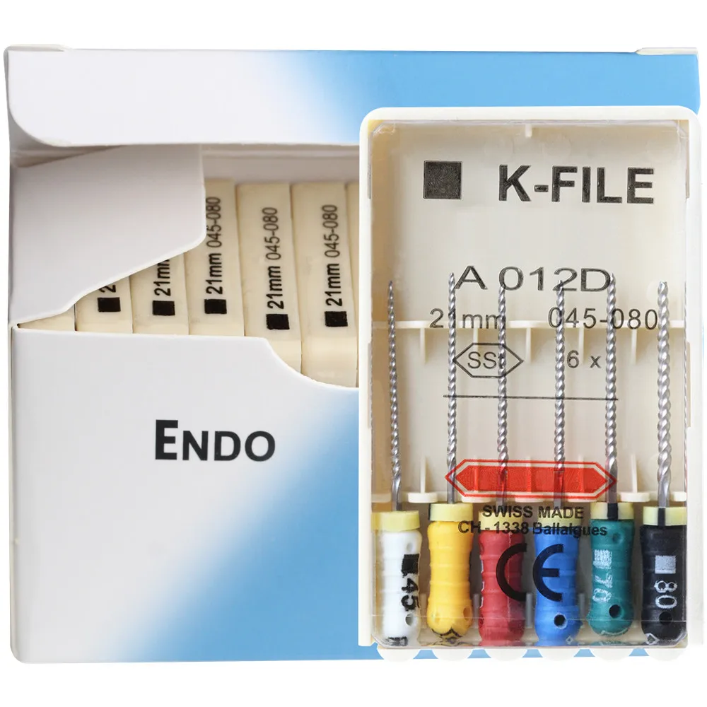 Arquivos K de aço inoxidável para endodôntico, canal radicular Endo, uso manual, odontologia, ferramentas para produtos de laboratório, 10 embalagens por caixa, 21, 25, 31mm