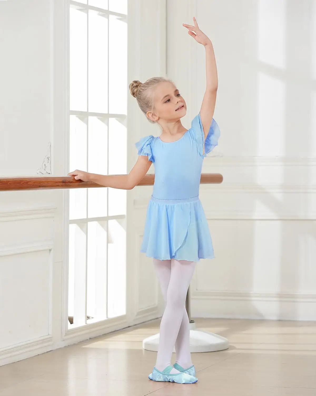 Leotardos de Ballet para niñas, vestido de Ballet de manga corta, Falda de baile extraíble, disfraz de bailarina para niños pequeños, vestido de baile con espalda hueca