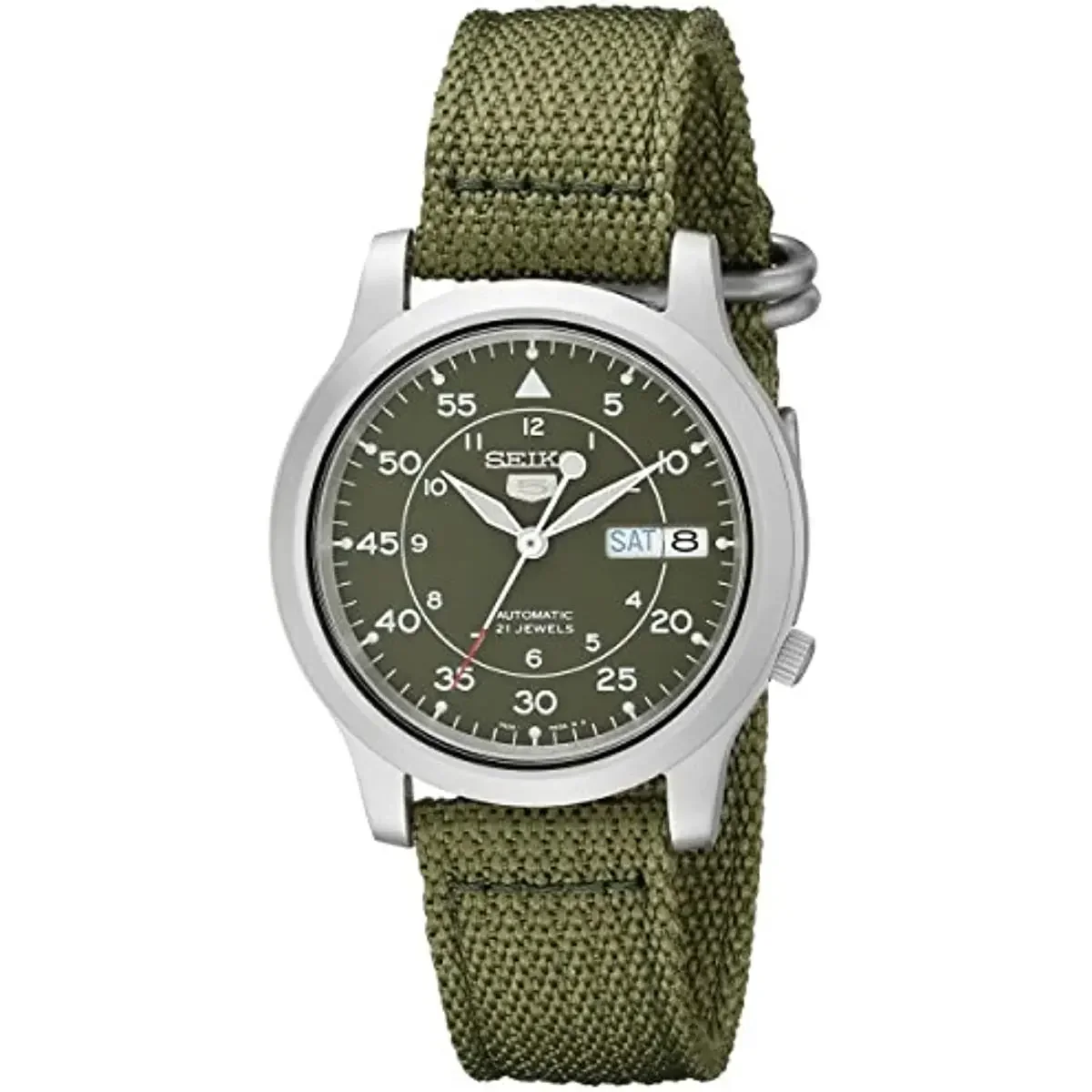 SEIKO Watches SNK805 for Men's  5 Automatic Stainless Steel SNK805 Watch with Green Canvas Mechanical Watch Mens Watches